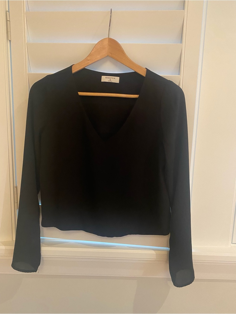 Babaton Black V-Neck Long Sleeve Blouse